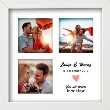 Gepersonaliseerd Trouwcadeau met foto's, namen, trouwdatum en persoonlijke tekst