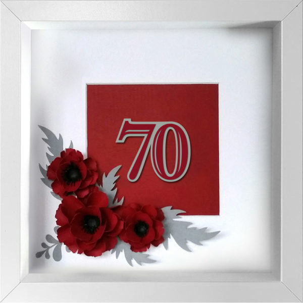 Deco 3D lijst Bloemen handgemaakt collage papier Wanddecoratie cadeau 70 jaar oud man vrouw verjaardag jarig gefeliciteerd jubileum
