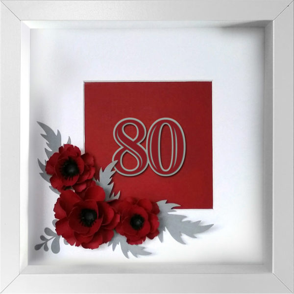 Deco 3D lijst Bloemen handgemaakt collage papier Wanddecoratie cadeau 80 jaar oud man vrouw verjaardag jarig gefeliciteerd jubileum T code woondeco cadeaus