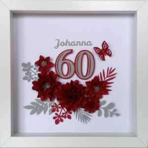 Deco 3D lijst 60 jaar oud cadeau bloemen handgemaakt collage papier Wanddecoratie cadeau 60 jaar man vrouw verjaardag jarig gefeliciteerd jubileum T code woondeco cadeaus